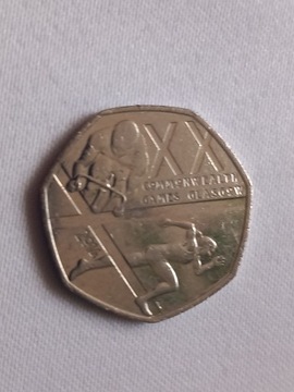 50 Pence Glasgow Rower sport Ładny stan B.rzadka