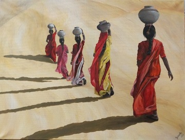 obraz "Kobiety niosące wodę" - akrylowy - 80x60cm