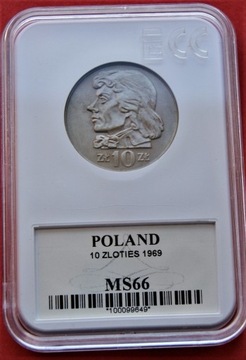 10 złotych 1969 r -  Kościuszko  MS 66  Mennicza !