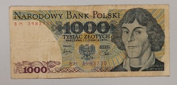 Banknot PRL 1000 zł. emisja 1979 r. seria pierwsza BM