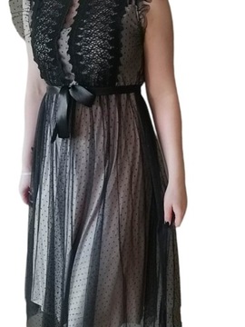 sukienka tiulowa r. uniwersalny NOWA beżowo czarna
