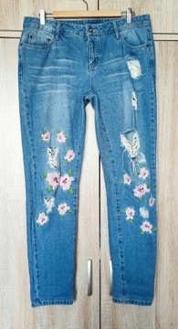 Rainbow jeansy kwiaty hafty spodnie 42/XL