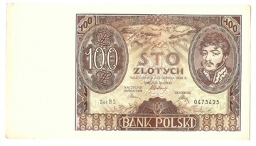 Banknot Polska 100 zł 1934 rok Seria BS Stan I UNC