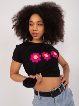 T-shirt damski Basic flowers BLACK nowość 