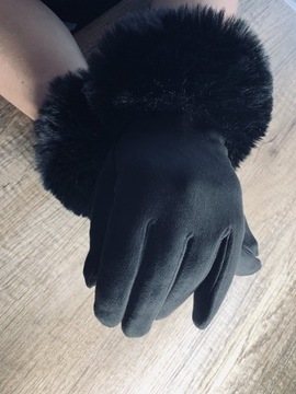 Rękawiczki czarne z futerkiem 