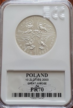 10 zł. Wielki Jubileusz z  2000 Gcn pr70