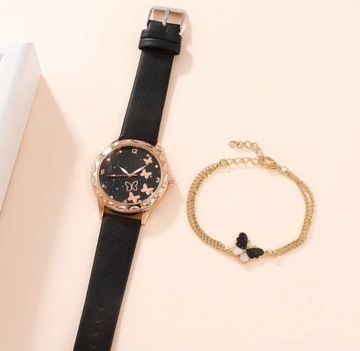 NOWY!!! Męski zegarek czarny Quartz + 4 bransoletk