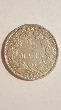 1/2 Mark 1913 E Deutsches Reich Niemcy srebro #68