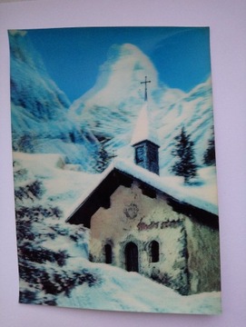 Pocztówka 3D - Kościół w górach zimą