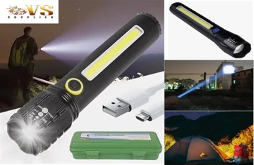 LATARKA TAKTYCZNA MOCNA ZOOM LED USB ETUI