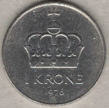 Norwegia 1 korona krone 1976 25 mm  nr 2