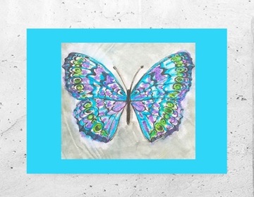 retro plakat z motylkiem, motyl obrazek niebieski