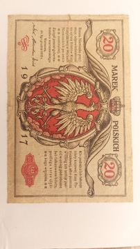 20 Marek Polskich 1916 1917 ładny banknot nie 1919 1923 1944 1940 19461948