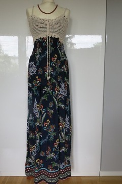 Sukienka długa maxi kwiaty boho folk bawełna S/M