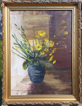 Obraz olejny "Złocienie w wazonie"