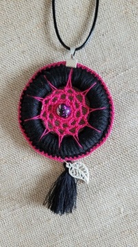 Naszyjnik handmade łapacz snów różowy+czarny