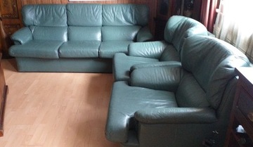 Komplet skórzanych mebli, sofa/ wersalka i fotele