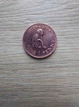 Gibraltar one penny 2004 małpa