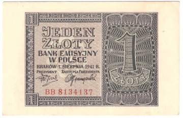 Banknot 1 złoty 1941 - BB - st. -1/1