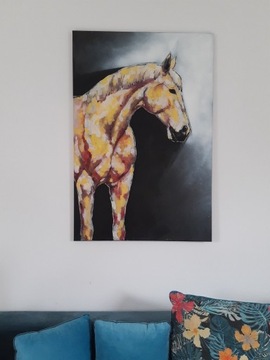 Duży obraz olejny konie koń portret 120x80 cm 