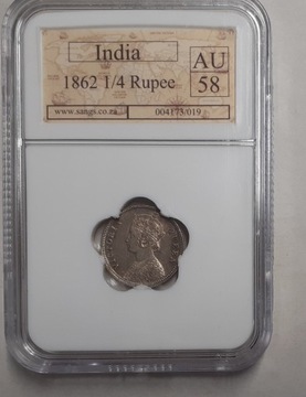 INDIE - 1/4 rupii 1862 - SANGS AU58