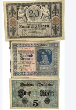 rzadky niemiecki pieniędzy 1917-1922 zestaw 3 szt