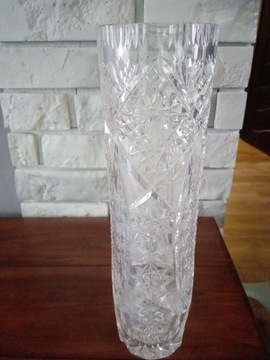 Duży wazon kryształowy z lat 80' gruby zdobiony