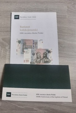 Chrzest polski 20 zł, 1050 rocznica. Stan UNC fold