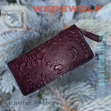 Fioletowy skórzany portfel z tureckim ogórkiem