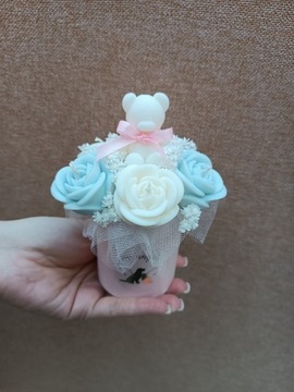Mini flower box świeczki sojowe prezent roczek chrzest 