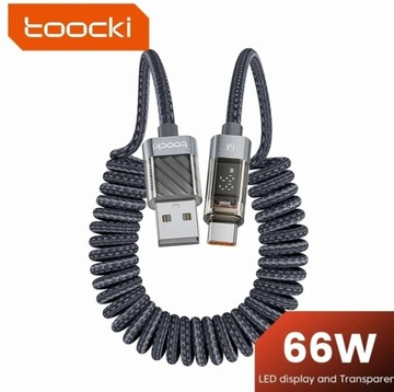 Kabel  USB-C Toocki aluminiumi spirala , miernik mocy LED