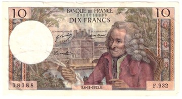 Francja, banknot 10 franków 1973 - Wolter - st. 3