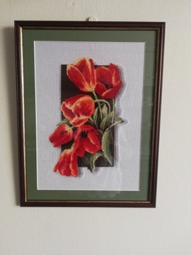 obraz haftowany krzyżykami tulipany 3d
