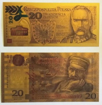 Józef Piłsudski - 2 pozłacane banknoty