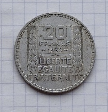 (3196) Francja 20 franków 1938 srebro 