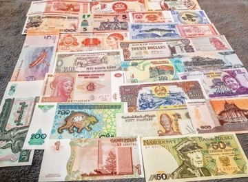 Kolekcja banknotów świata - 25 krajów, każdy inny.