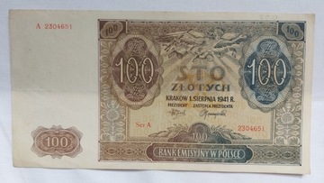 Banknot 100zł 1941 rok, seria A