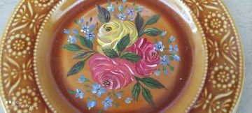 talerz folklor - kwiaty ręcznie malowane PRL