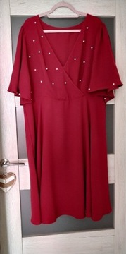 Sukienka elegancka czerwona perełki 4XL, 48