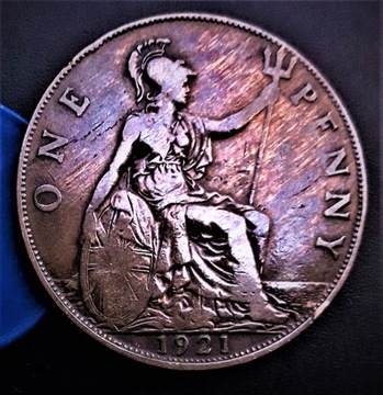 One Penny 1921  ANGLIA. Piękna TĘCZA na rewersie