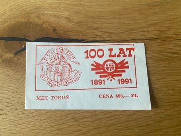 Bilet MZK Toruń 100 lat 1991
