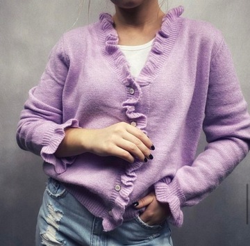 NOWY Sweterek swetr fiolet pastelowy wełniany 