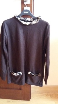 Sweter L/XL brązowy,cieply z futerkiem panterka