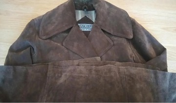 Irchowy skórzany płaszcz wiosenny brąz XL 