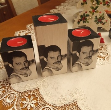 Freddie Mercury świeczniki drewniane 