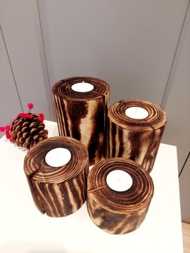 Drewniany świecznik okrągły handmade na święta 