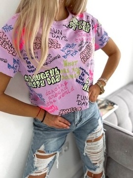 T-shirt crop top neonowe napisy  S/M i L/XL