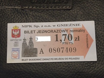 Bilet komunikacja MPK Gniezno 1.7 zł 