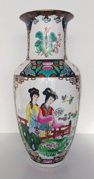 Chińska Porcelana Duży Wazon Złocony 46 cm Cudny
