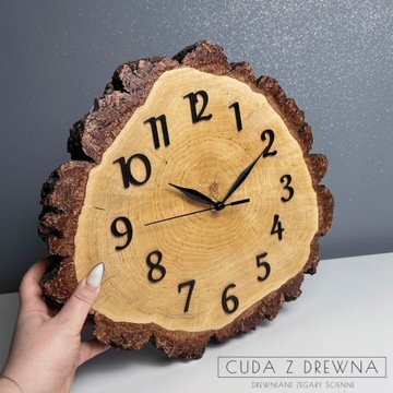 Wyjątkowy zegar z drewna 30 cm -rękodzieło!